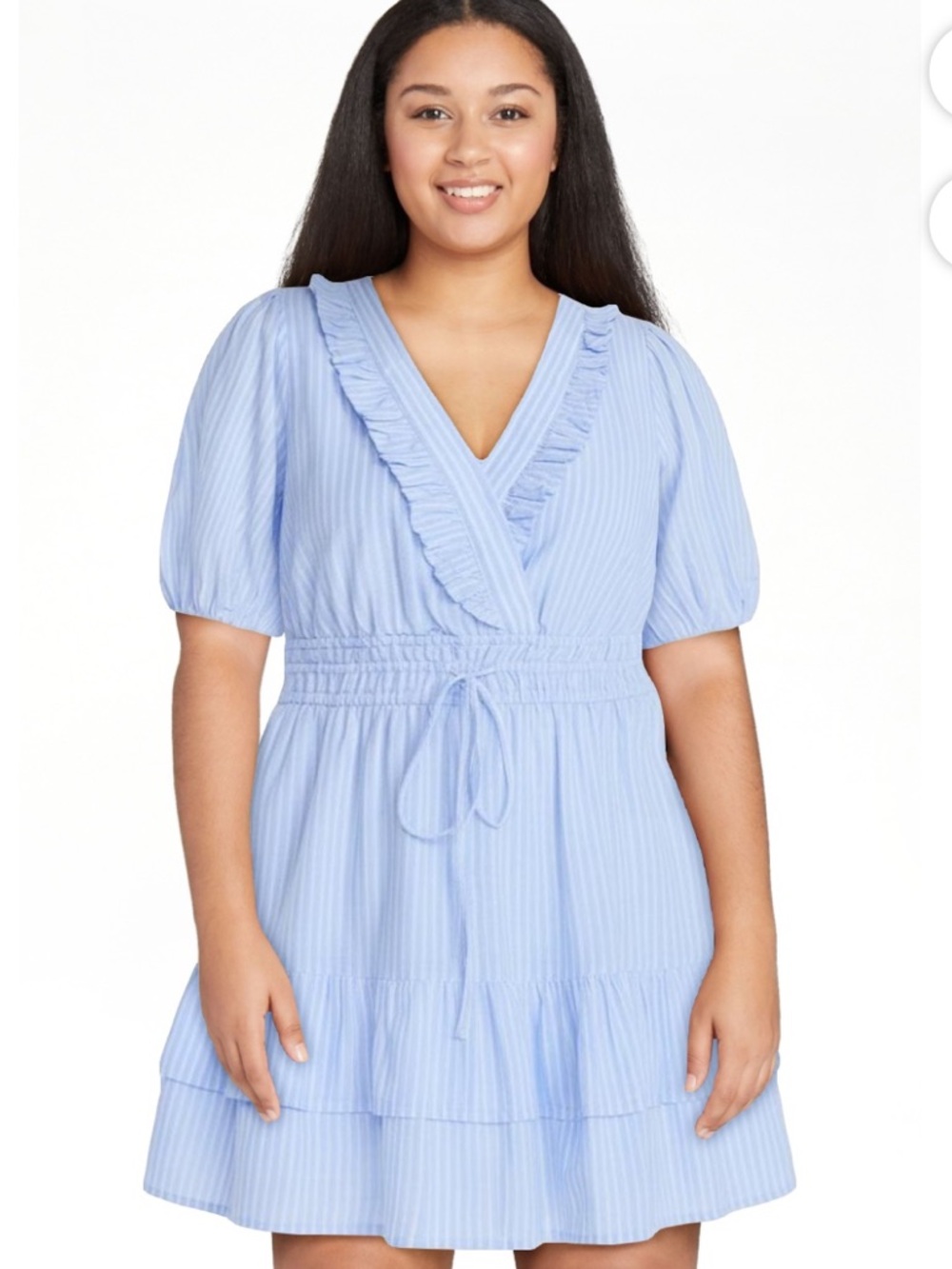 Ruffled V-Neck Mini Dress in Light Blue
